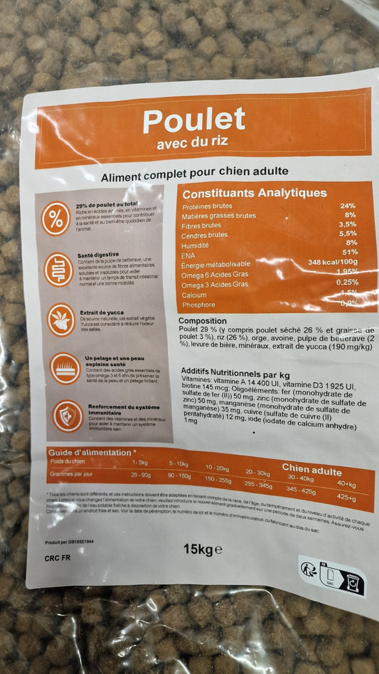 Croquettes Super Premium Poulet Riz pour Chien Adulte