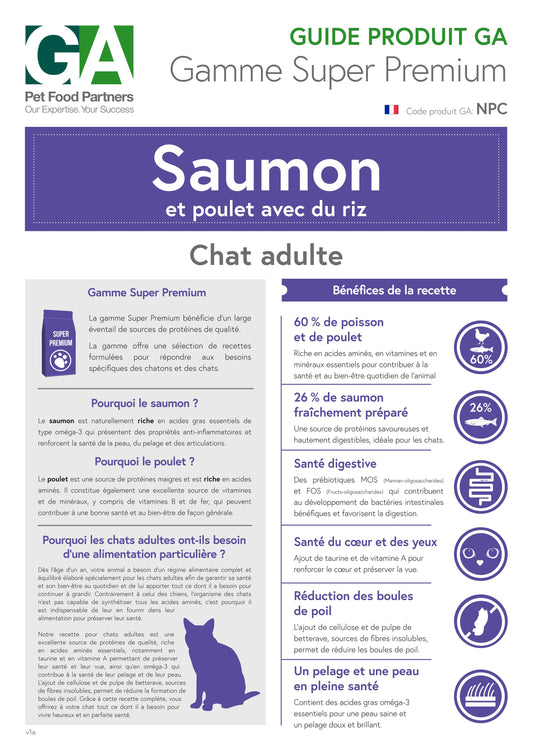 Croquettes Super Premium Saumon et Poulet  avec du riz pour chat