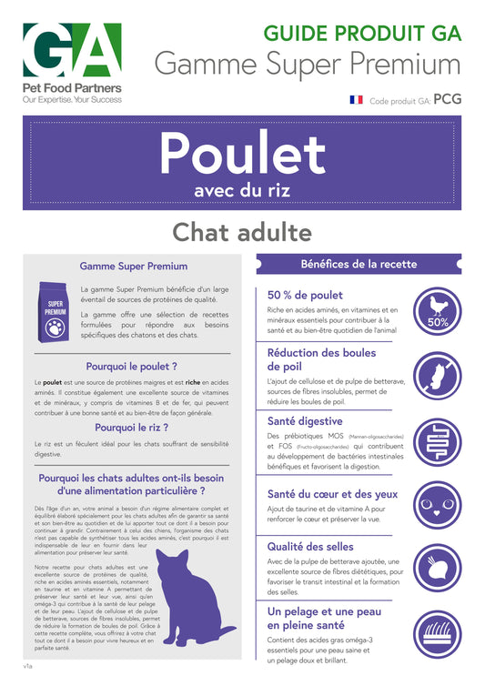 Croquettes Super Premium Poulet  avec du riz pour chat