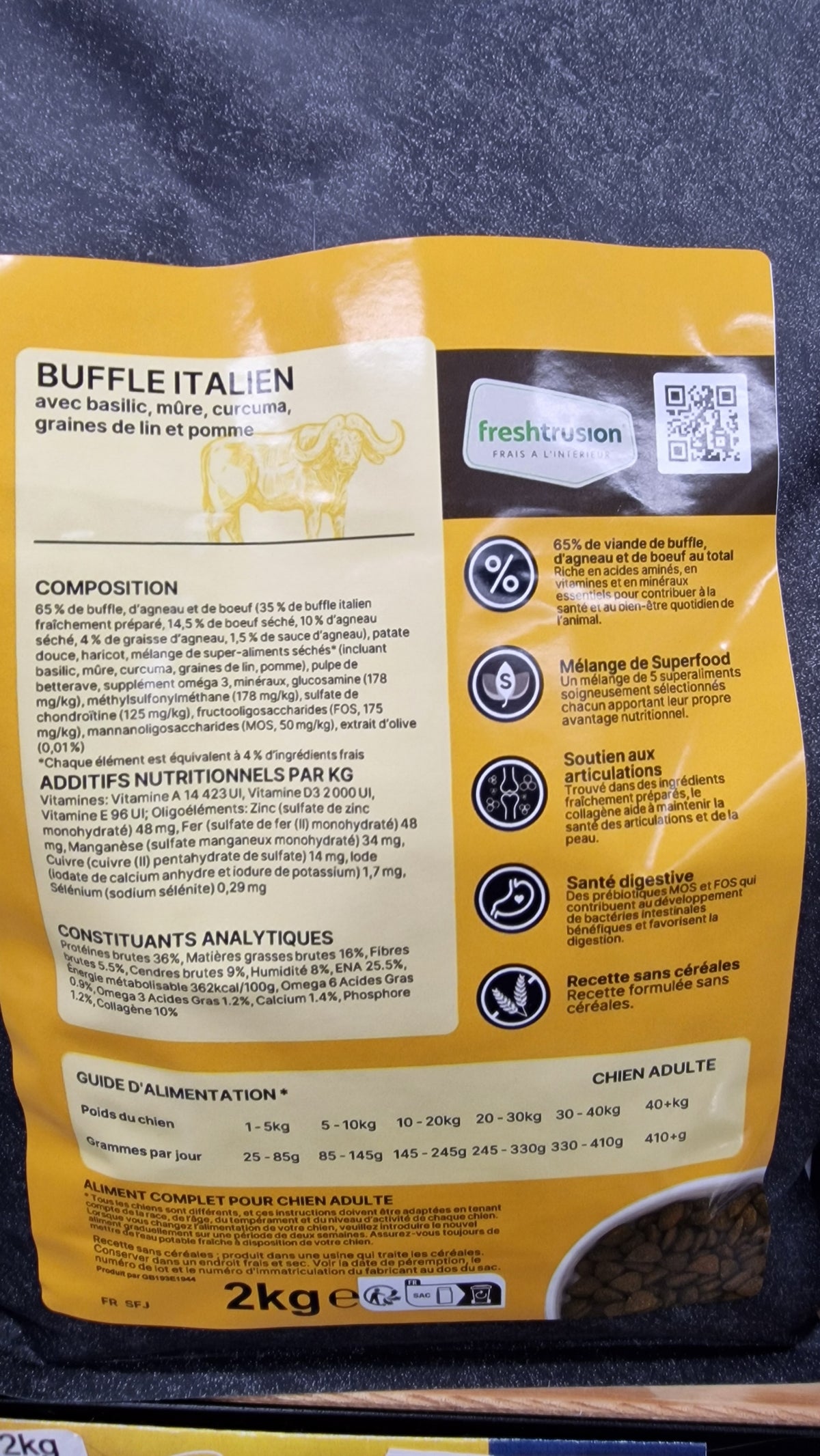 Intensité 65 — Adulte Buffle italien, basilic, mûre, curcuma, graines de lin, pomme