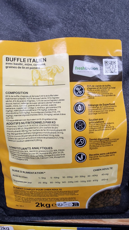 Croquettes Superfood 65% Buffle Italien pour Chien Adulte Sans Céréales