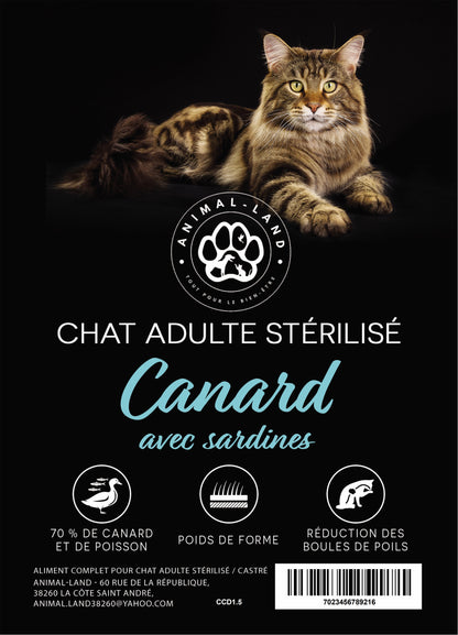 Croquettes Chat Nature Pure 70 – Canard et Sardines. 70 % de Canard &amp; Poisson — riche en acides aminés essentiels, vitamines et minéraux
Poids de forme — recette faible en graisse, enrichie en L-Carnitine
Réduction des boules de poils — pulpe de betterave et cellulose
Santé du système urinaire — pH optimal
Bonne digestion — prébiotiques ajoutés