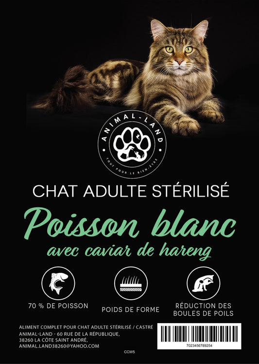 Croquettes Chat Nature Pure 70 – Poisson Blanc et Caviar de Hareng. 70 % de Poisson — riche en acides aminés essentiels, vitamines et minéraux
Poids de forme — recette faible en graisse, enrichie en L-Carnitine
Réduction des boules de poils — pulpe de betterave et cellulose
Santé du système urinaire — pH optimal
Bonne digestion — prébiotiques ajoutés