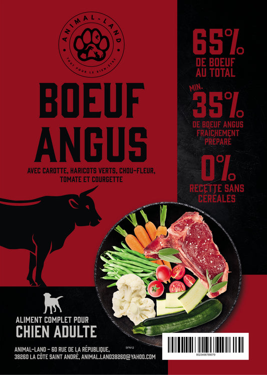 Intensité 65 — Adulte Bœuf Angus, carotte, haricots verts, chou-fleur, tomate, courgette. 65% de bœuf Angus, viande de meilleure qualité, plus riche en muscle et en persillage fin, pauvre en graisses saturées
Sans céréales, adapté aux chiens sensibles ou intolérants
Collagène naturel pour soutenir les articulations, les os et la peau
Enrichi en prébiotiques MOS et FOS pour une santé digestive optimale
Cuisson douce à 82°C (technologie Freshtrusion) pour préserver protéines, vitamines et minéraux
