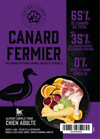 Intensité 65 — Adulte Canard fermier, panais, betterave, orange, asperge, citrouille. 65% de canard fermier, élevé en plein air pour une viande plus savoureuse et riche en protéines
Sans céréales, adapté aux chiens sensibles ou intolérants
Collagène naturel pour soutenir les articulations, les os et la peau
Enrichi en prébiotiques MOS et FOS pour une santé digestive optimale
Cuisson douce à 82°C (technologie Freshtrusion) pour préserver protéines, vitamines et minéraux
Mélange de 5 superaliments (panais.)