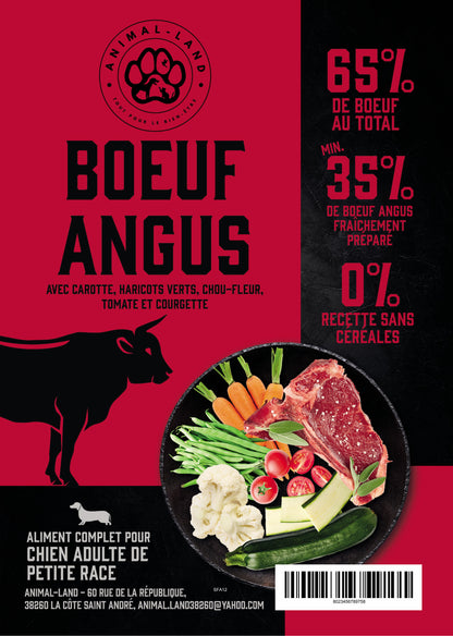 Intensité 65 — Tout Stade de Vie Petite Race Bœuf Angus, carotte, haricot vert, chou-fleur, tomate, courgette. 65 % de bœuf au total (dont 35 % de bœuf Angus fraîchement préparé) pour un apport riche en protéines animales de haute qualité
Santé digestive : prébiotiques MOS et FOS qui favorisent le développement d'une flore intestinale équilibrée
Soutien des articulations : collagène naturel, glucosamine et chondroïtine issus des ingrédients fraîchement préparés
Mélange de 5 superaliments : carotte, haricots