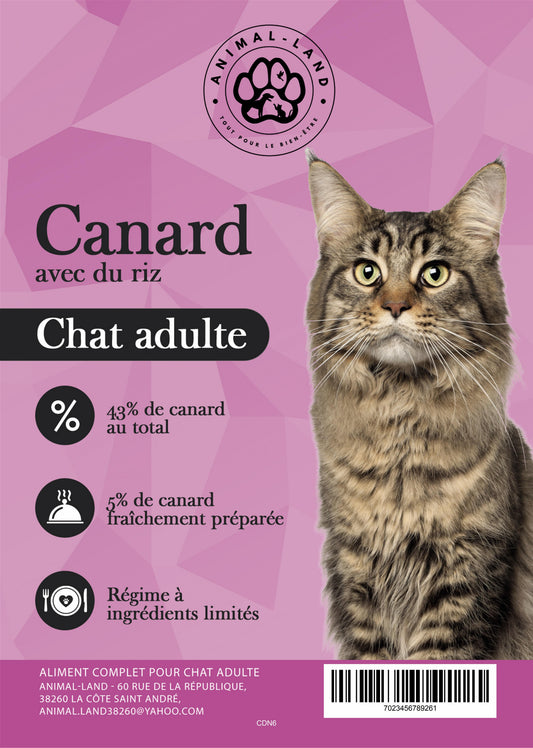 Nutrisain Chat — Canard & riz - adulte. Parce que chaque chat est unique, cette gamme super premium propose des recettes adaptées à ses besoins, avec 43 % de canard et du riz pour une alimentation savoureuse et digeste. Une sélection d’ingrédients de qualité, pour un repas qui lui convient parfaitement.