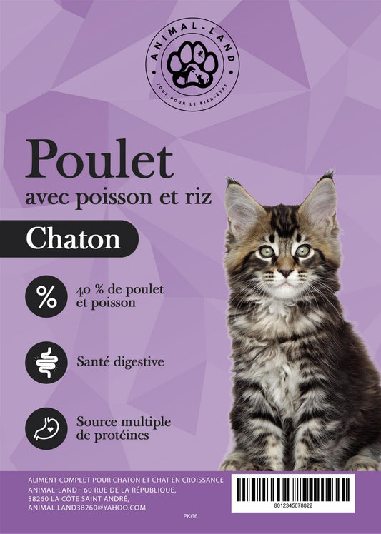Nutrisain Chat Chaton – Poulet & Poisson. Des protéines variées et de qualité : pour une alimentation adaptée à son âge et à son énergie.
Moins de boules de poils : la cellulose et la pulpe de betterave agissent naturellement pour faciliter leur élimination.
Une digestion saine : les prébiotiques MOS et FOS favorisent un équilibre intestinal optimal.
Un cœur robuste et une vue préservée : la taurine et la vitamine A renforcent ses défenses naturelles.
Des selles de qualité : les fibres de pulpe de betterave