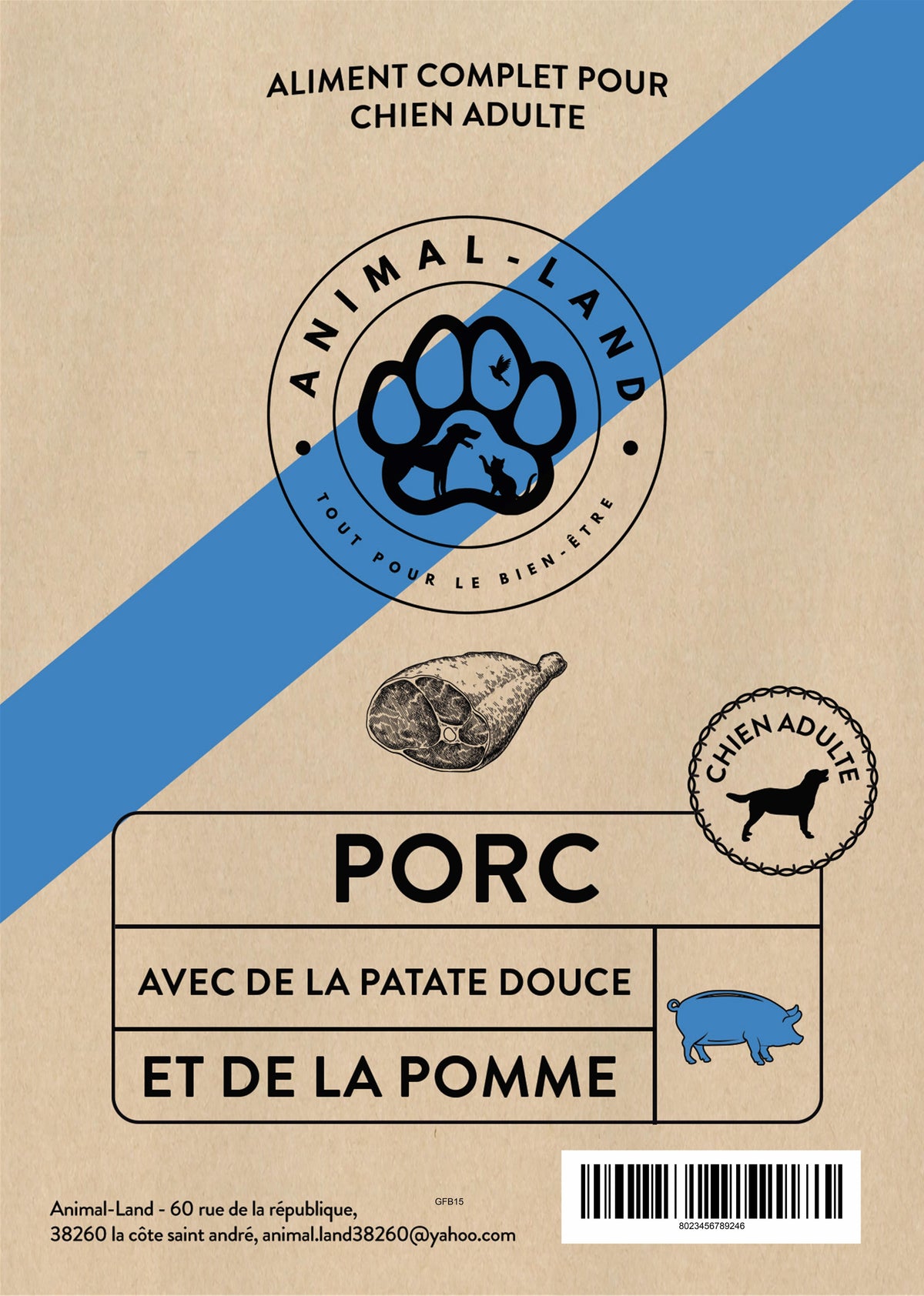 Origine 50 — Adulte Porc frais, patate douce, pomme . À base de viande fraîche de porc (minimum 50%)
Sans céréales, idéal pour les chiens sensibles ou intolérants
Enrichi en prébiotiques MOS et FOS pour une santé digestive optimale
Cuit à 82°C pour préserver les protéines et les saveurs
Supplémenté en oméga-3 pour une peau saine et un pelage brillant
Sans sous-produits, sans colorants ni conservateurs artificiels (conservation naturelle à l’extrait de romarin)
Très appétentes, adaptées à toutes les races 