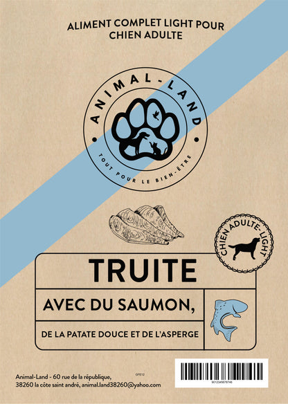 Origine 50 — Senior & adult Light Truite & Saumon, patate douce, asperge -
50% de truite et de saumon frais, patate douce et asperge, sans céréales.