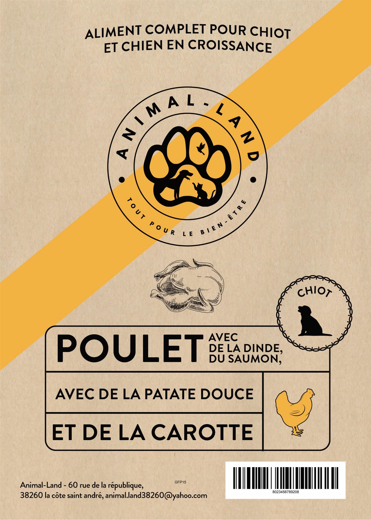 Origine 50 — chiot Poulet, Dinde & Saumon, patate douce, carotte. 50% de protéines fraîches (poulet, dinde, saumon) pour un apport optimal en acides aminés essentiels
Sans céréales, idéal pour les chiens sensibles ou intolérants
Enrichi en oméga-3 pour une peau saine et un pelage brillant
Cuisson douce à 82°C pour préserver les nutriments et les saveurs
Prébiotiques MOS et FOS pour une santé digestive optimale
À base de patate douce et carotte, des ingrédients naturels et digestes
Sans sous-produits.