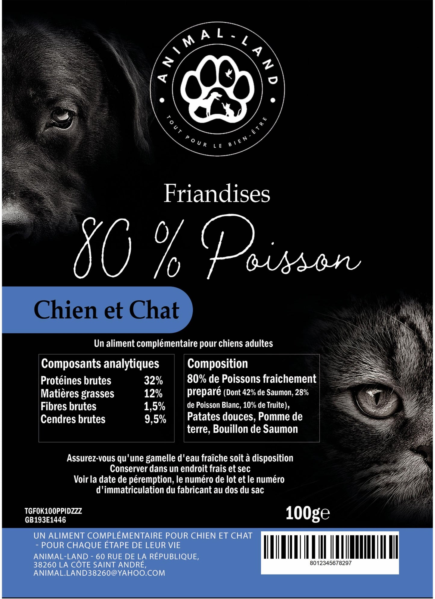 Friandises 80% Poisson Chien Chat – Saumon Truite Sans Céréales | Animal-Land