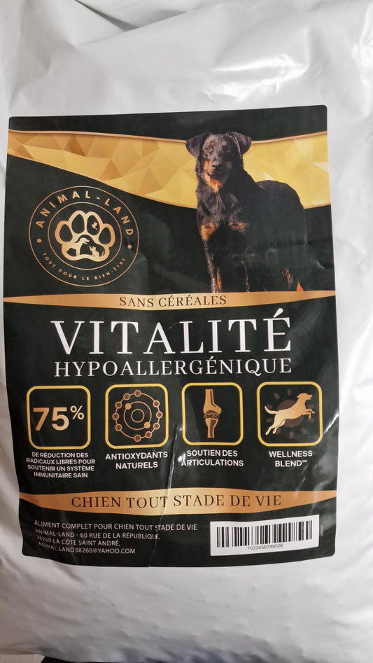 Croquettes Vitalité Hypoallergénique sans céréales pour chien | Animal-Land