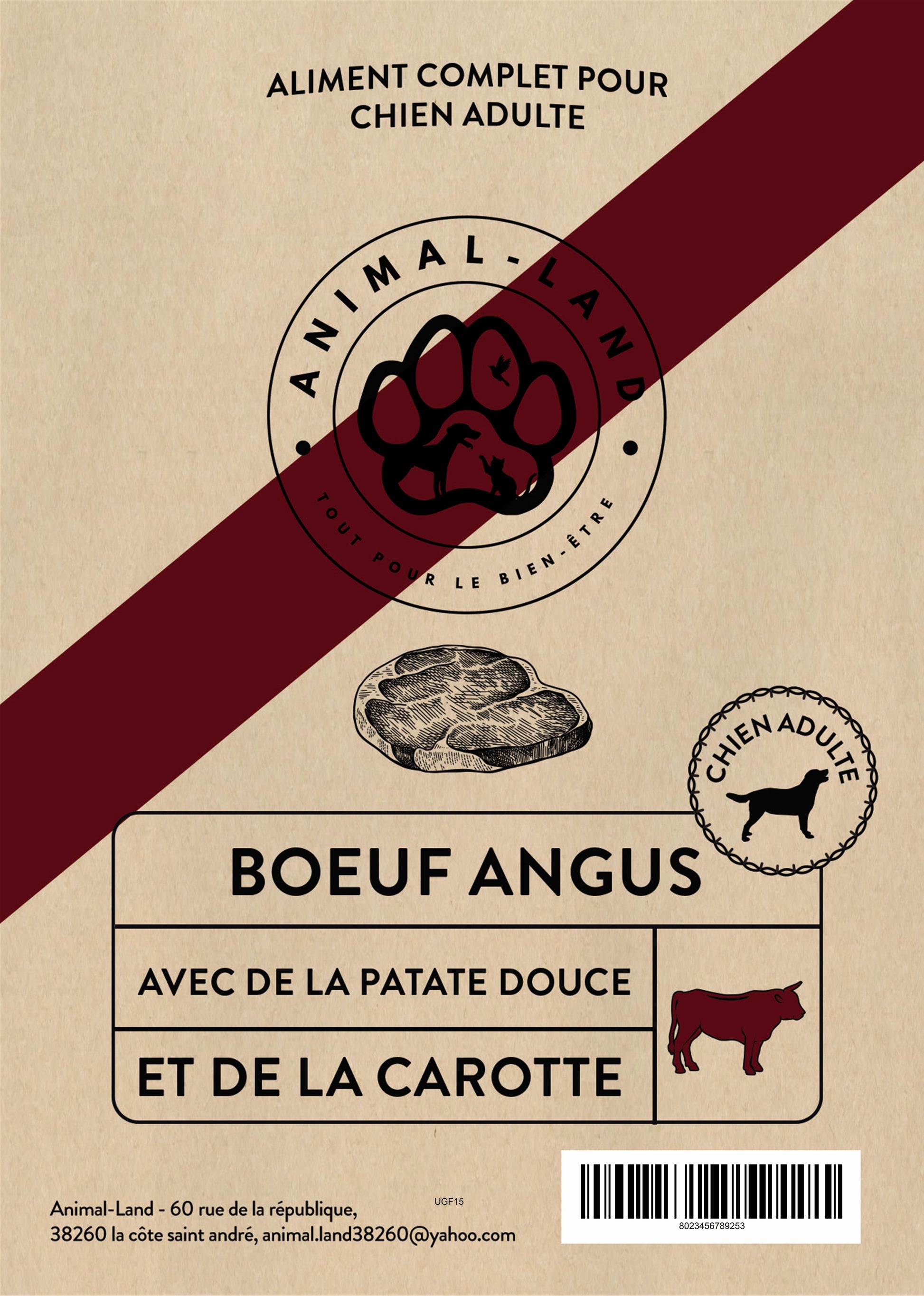 croquettes sans céréales  50% Boeuf Angus frais pour Chien Adulte collagène naturel, bien être articulaion