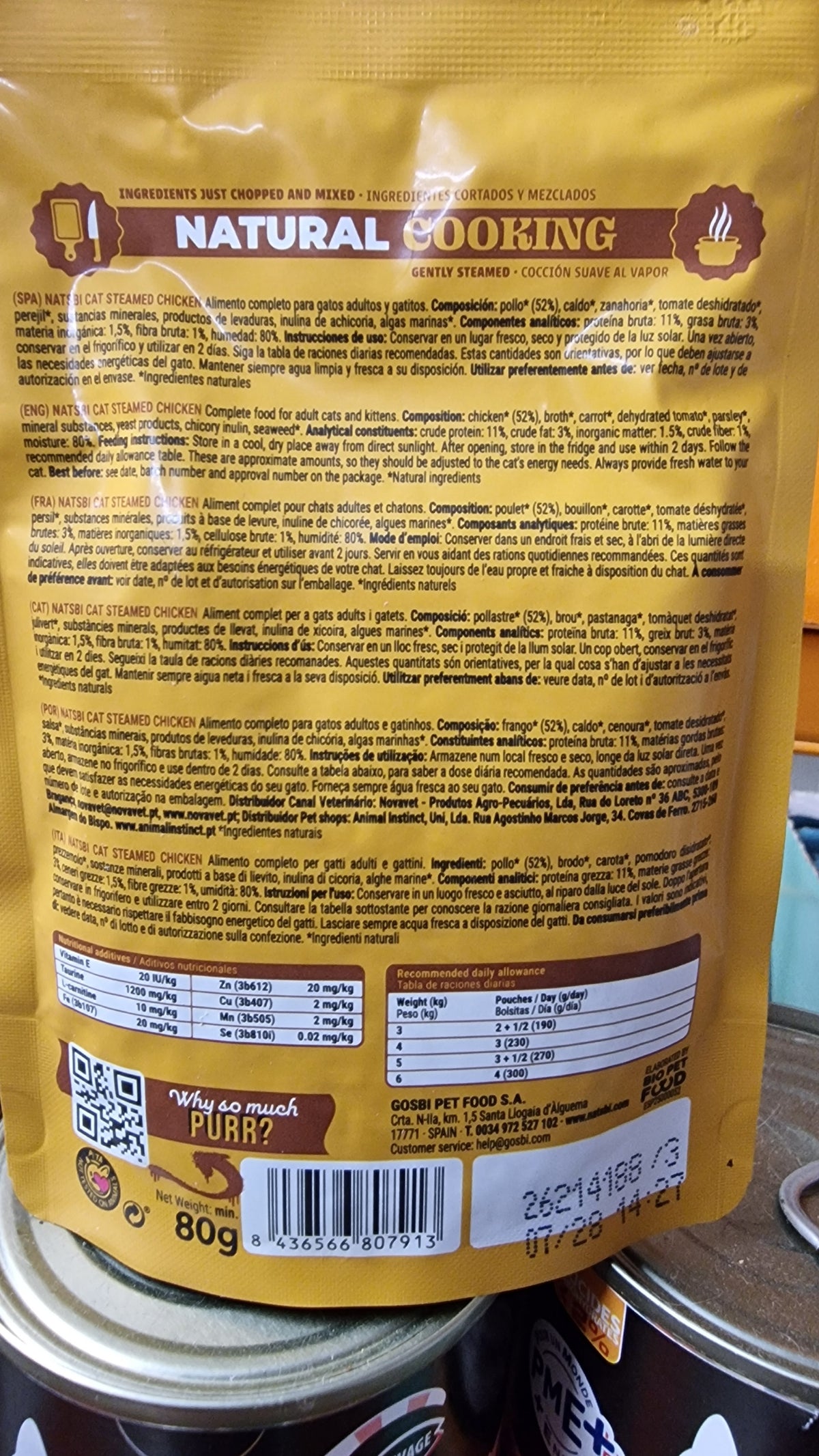 Gosbi Natsbi Steamed Cat Poulet 80g – Repas Complet Cuisiné Vapeur pour Chat