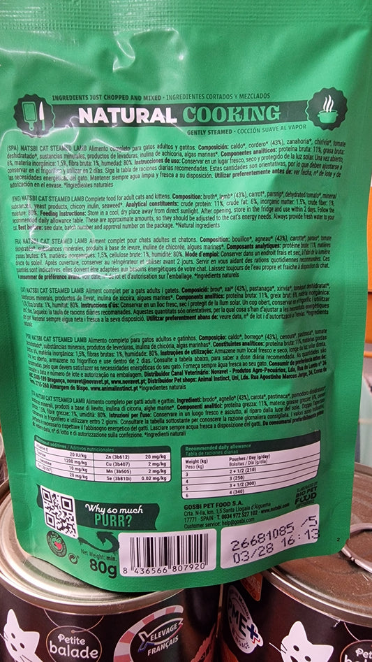 Gosbi Natsbi Steamed Cat Agneau 80g – Repas Complet Cuisiné Vapeur pour Chat