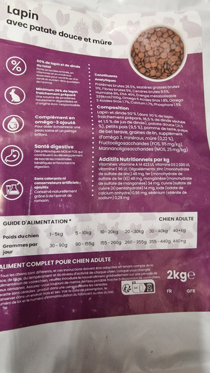 Croquettes Superfood 50% Lapin pour Chien Adulte Sans Céréales