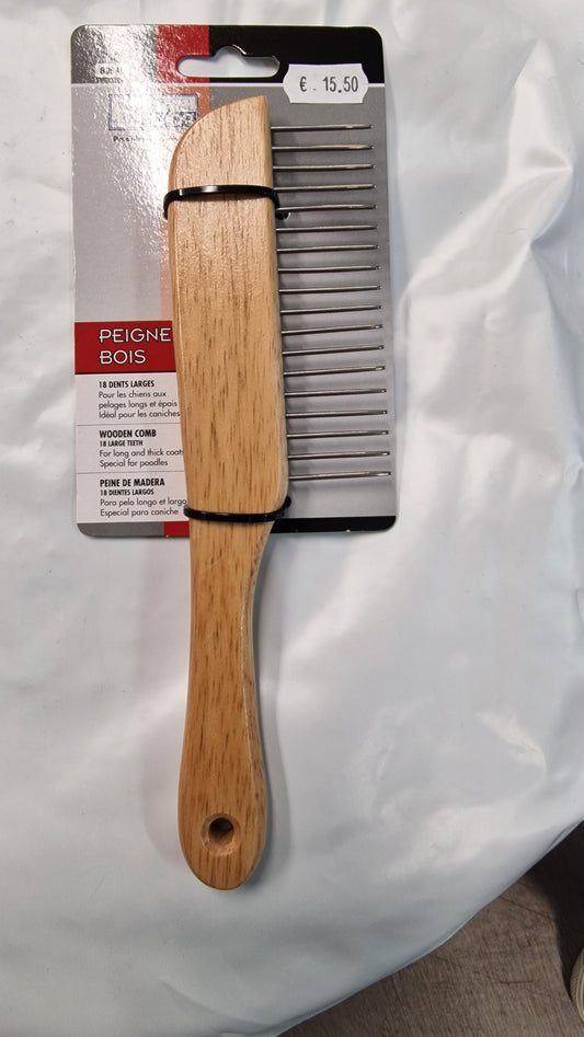 Peigne en bois pour démêler et enlever le poil mort – 18 dents larges