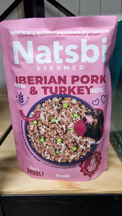 Natsbi Steamed Porc Ibérique & Dinde - Chien Adulte & Chiot - 200g