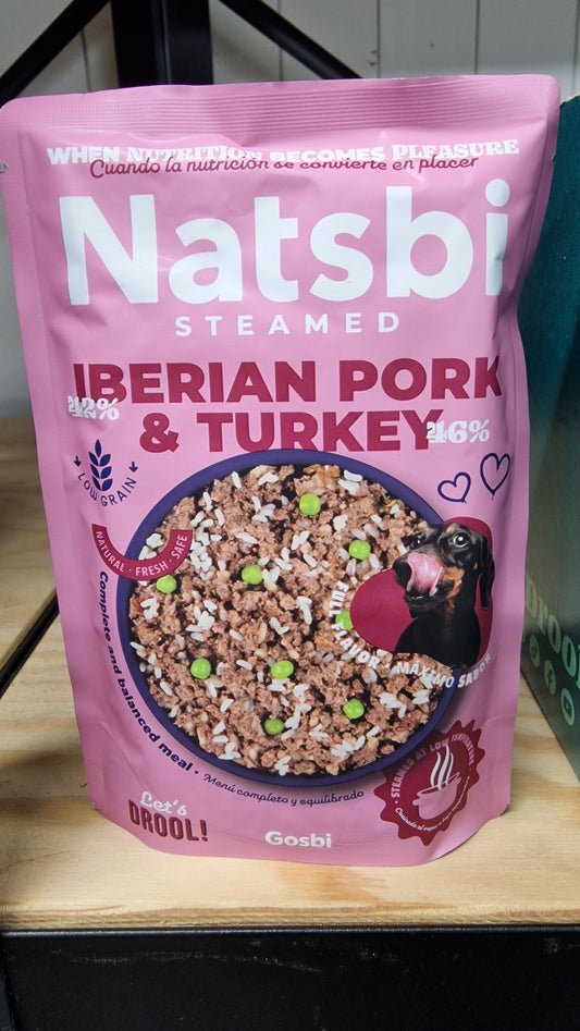 Natsbi Steamed Porc Ibérique & Dinde - Chien Adulte & Chiot - 200g