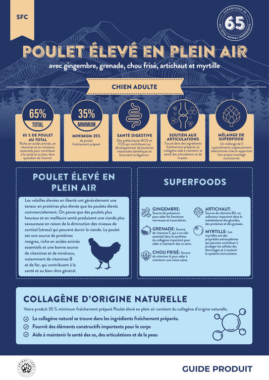 Croquettes Superfood 65% Poulet pour Chien Adulte Sans Céréales
