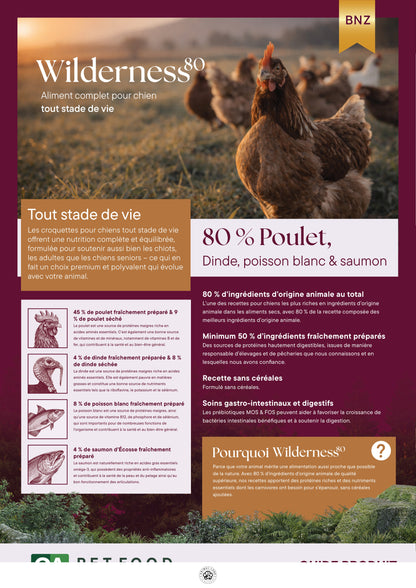 Croquettes Chien Wilderness 80% Poulet Dinde Poisson Saumon